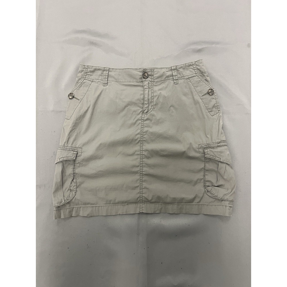 Banana Republic Khaki Utility Mini Skirt Size 4 Tan Cargo Pocket Cotton Stretch